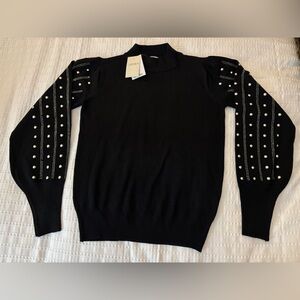 Carmen Marc Valvo Mock Turtleneck with Embellished Balloon Sleeve - XS/TP